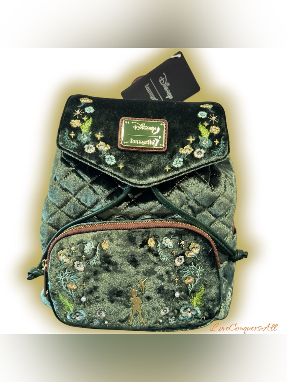 Loungefly Disney Peter Pan and Tinker bell Floral Quilted Texture Mini Backpack